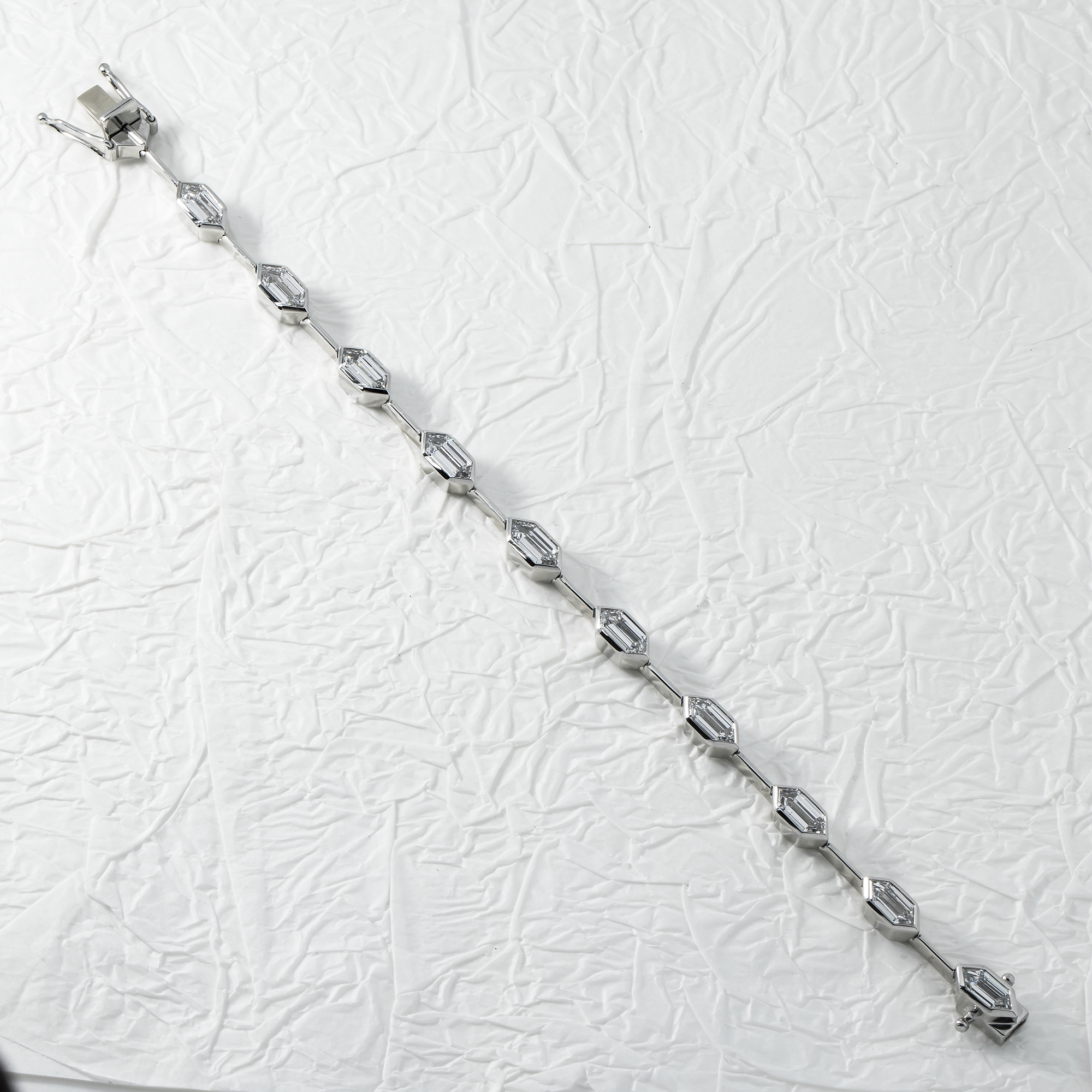 Platinum Hexagon Cut Diamond Satellite Bracelet 10.92Ct Bracelets