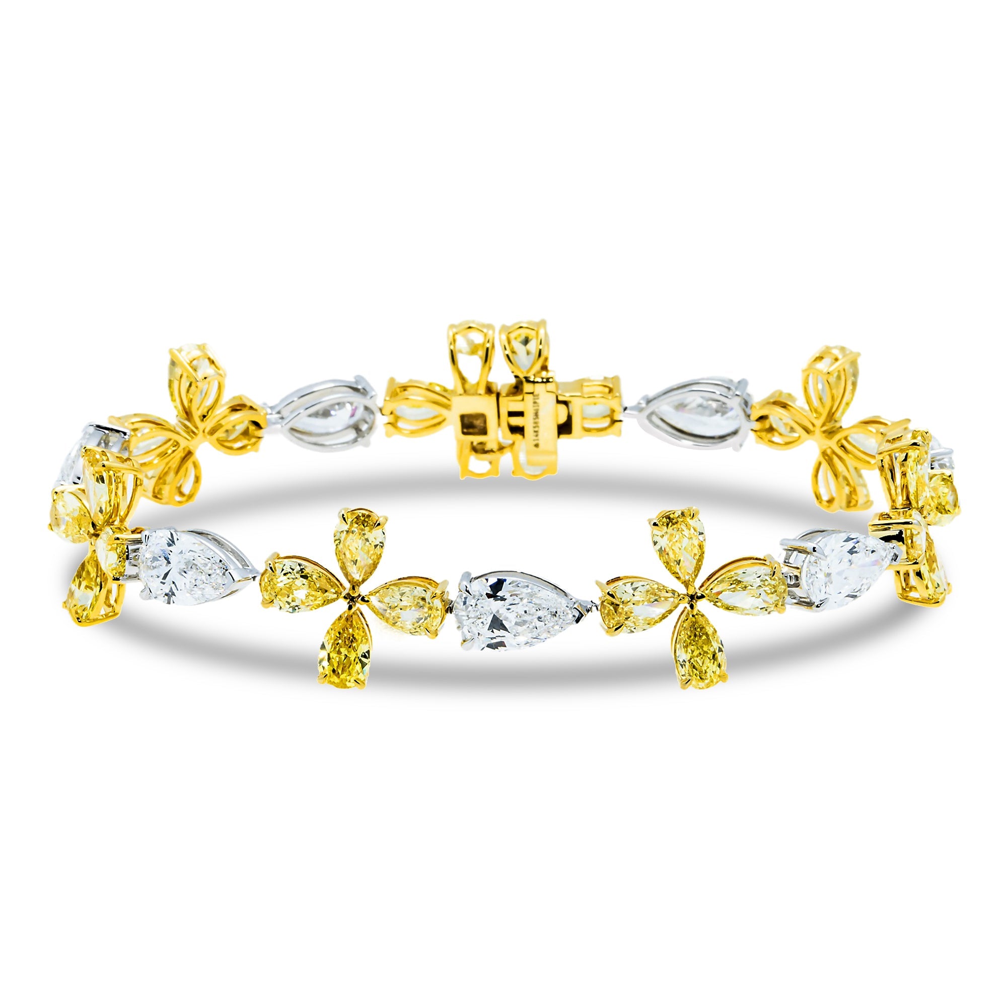 14K Two Tone Pear Cut White & Fancy Yellow Diamond Blooming Bracelet Bracelets