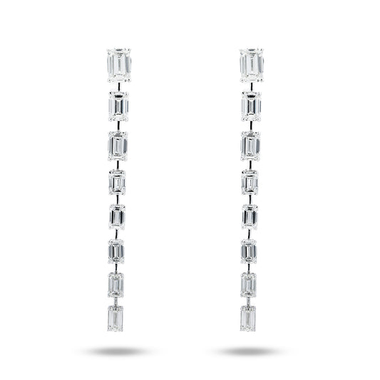 14K White Gold Emerald Cut Diamond Graduated Drop Earrings 13.54ctw