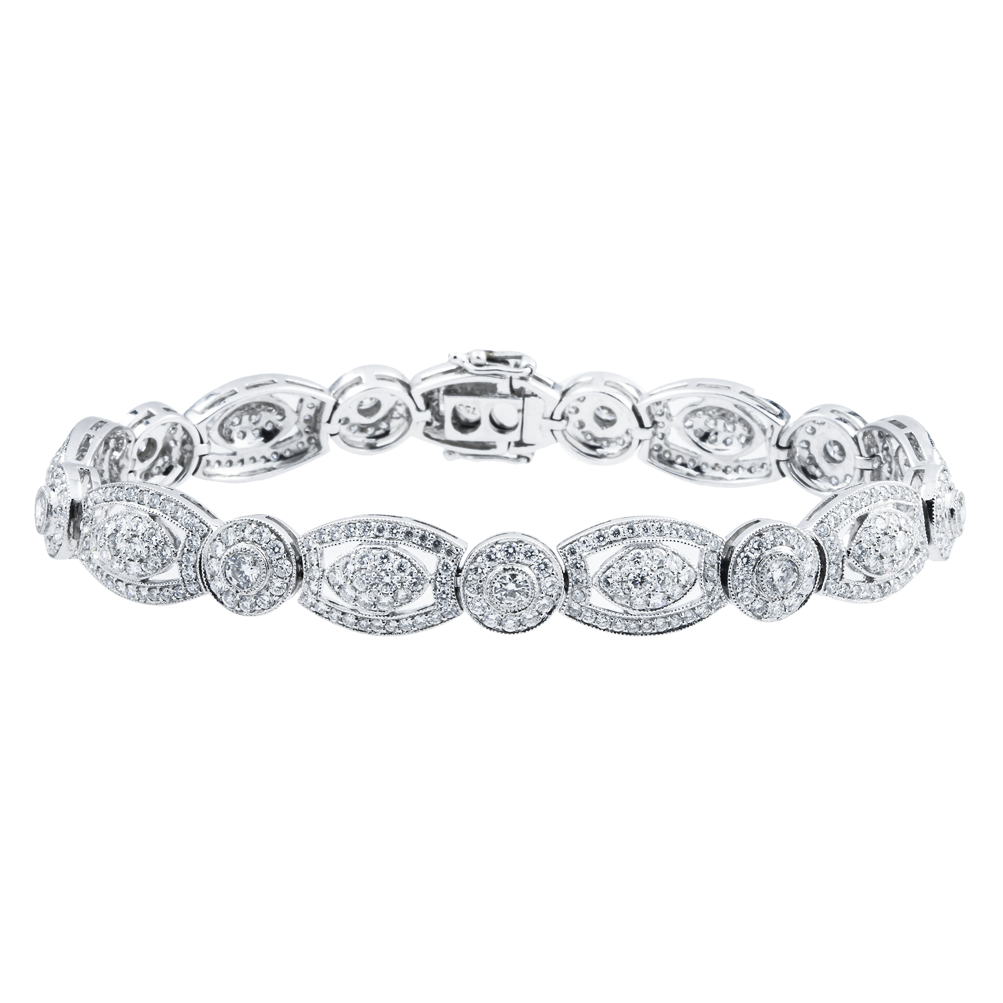 18K White Gold Round Art Deco Diamond Bracelet 4.77ct