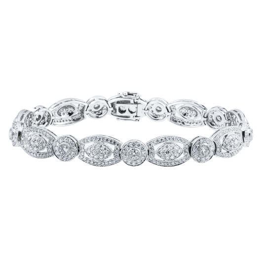 18K White Gold Round Art Deco Diamond Bracelet 4.77ct