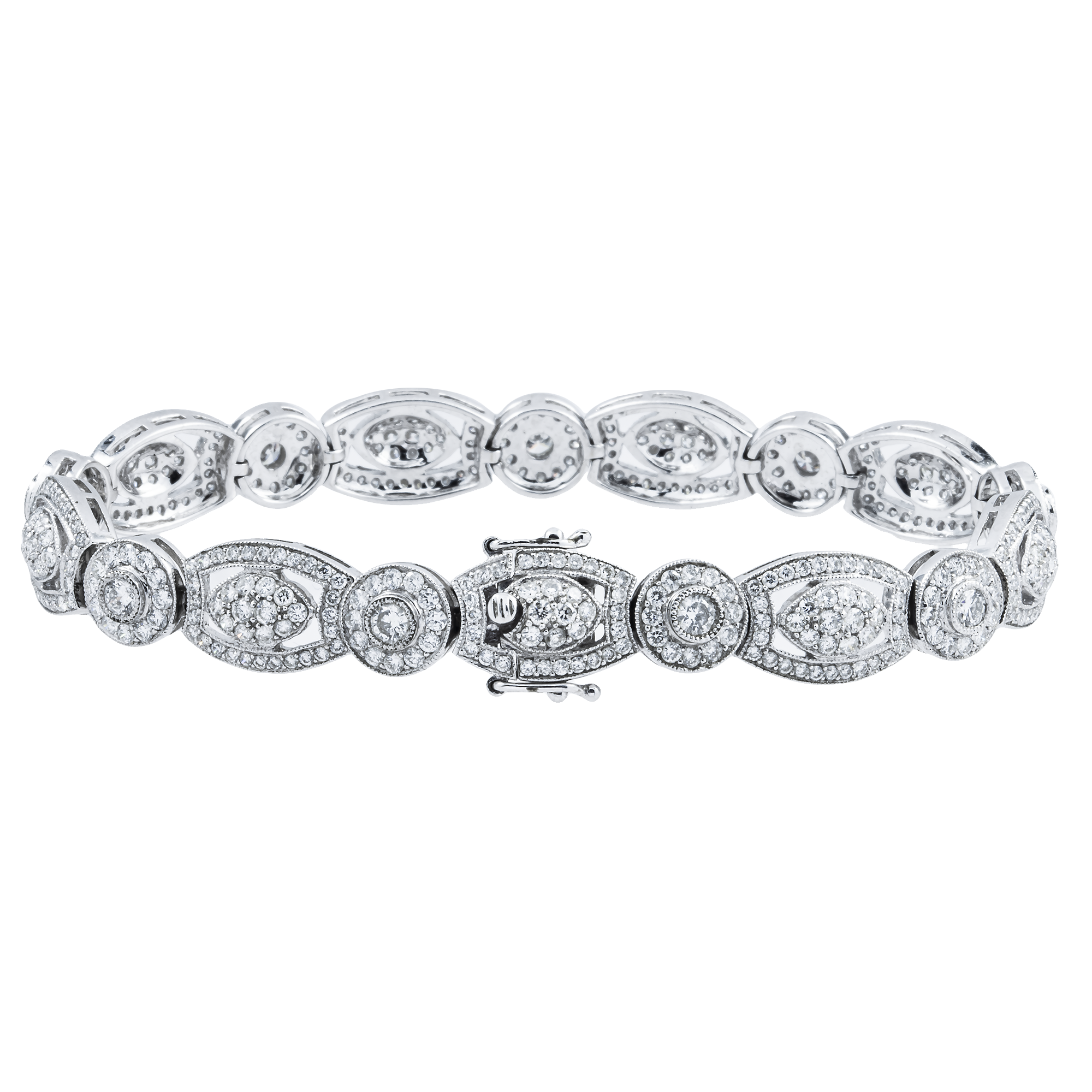 18K White Gold Round Art Deco Diamond Bracelet 4.77ct