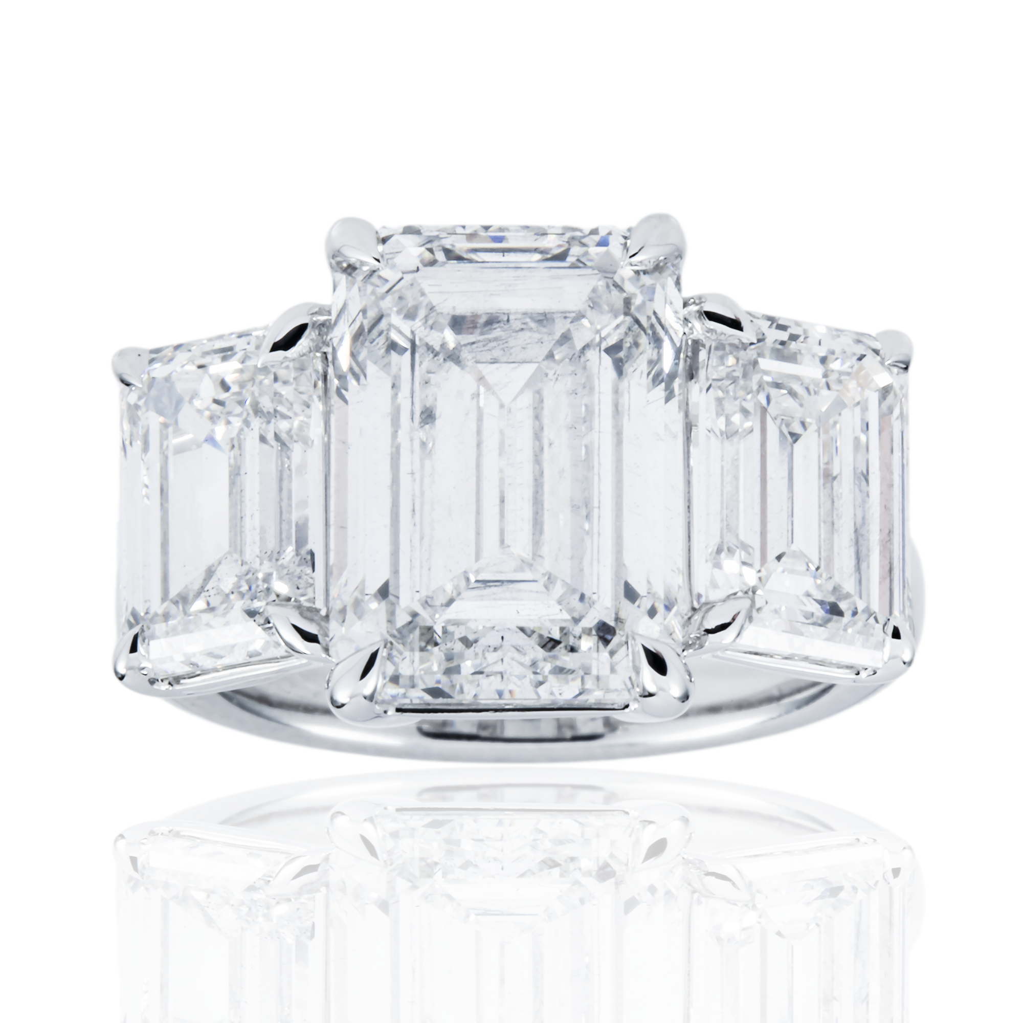 Platinum Triple Emerald Cut Diamond Engagement Ring 10.16ctw