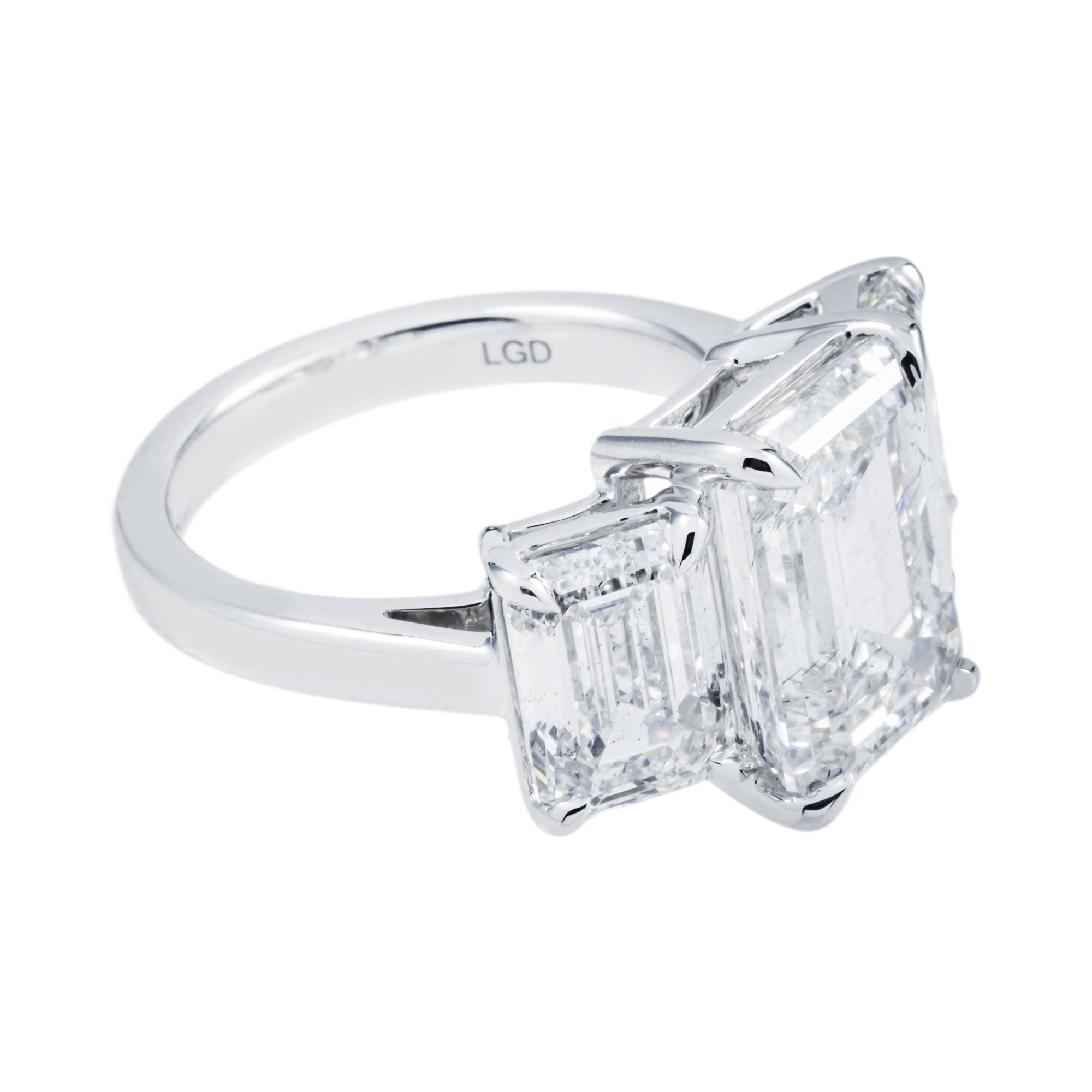 Platinum Triple Emerald Cut Diamond Engagement Ring 10.16ctw