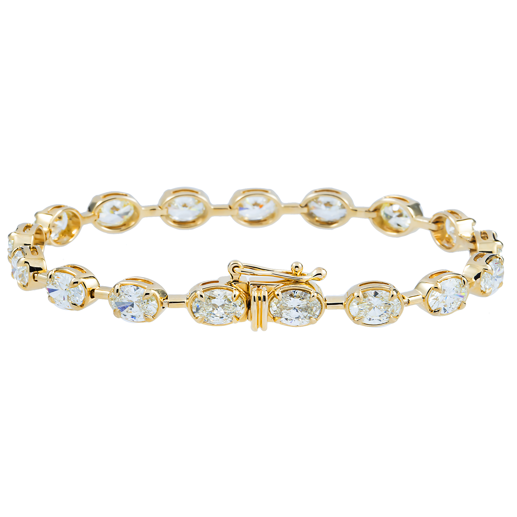 14K Yellow Gold Bezel Set Oval Cut Diamond Satellite Bracelet 9.04ct