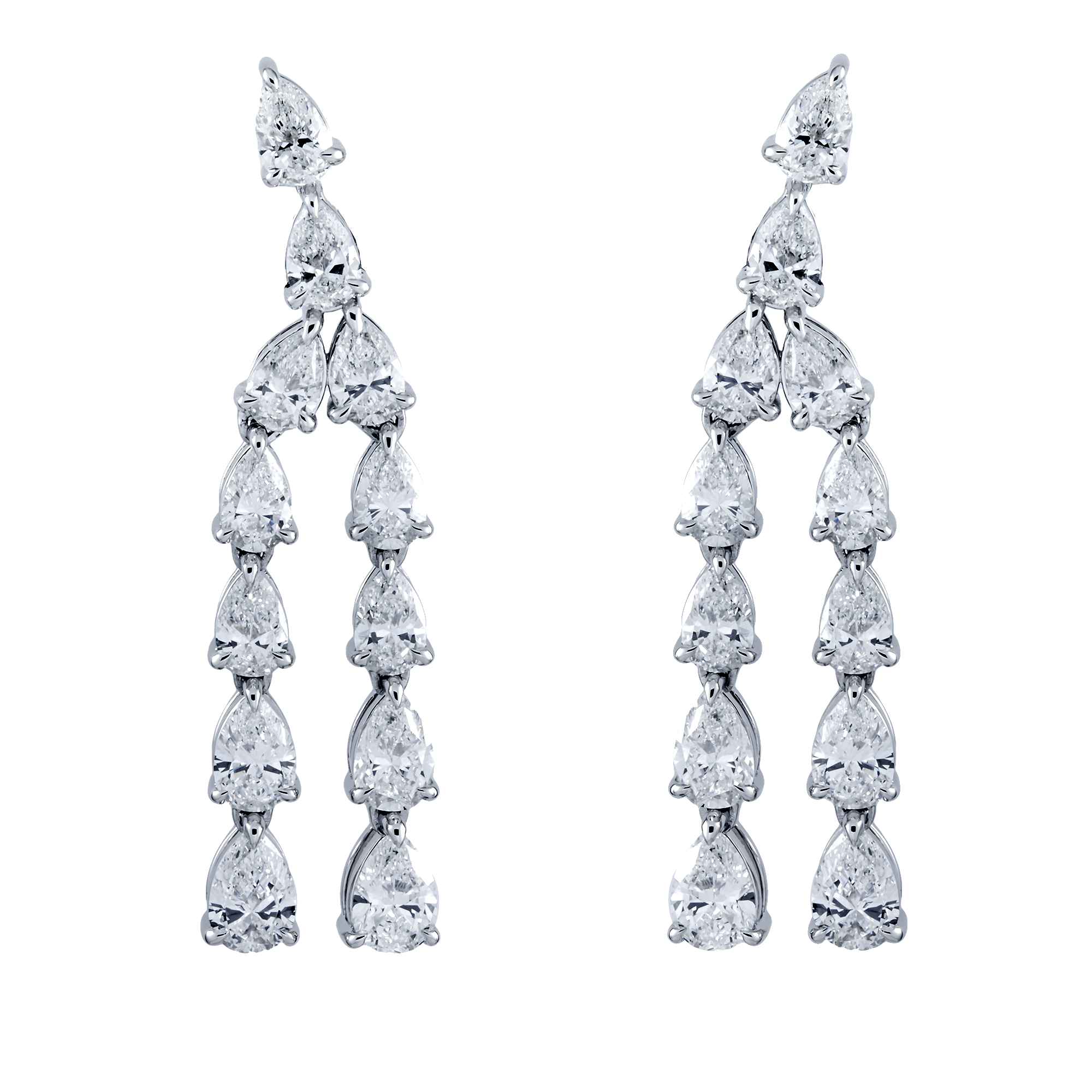 14K White Gold Two-Teir Pear Cut Diamond Drop Earrings 7.47ctw