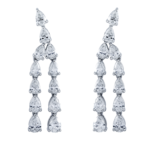 14K White Gold Two-Teir Pear Cut Diamond Drop Earrings 7.47ct