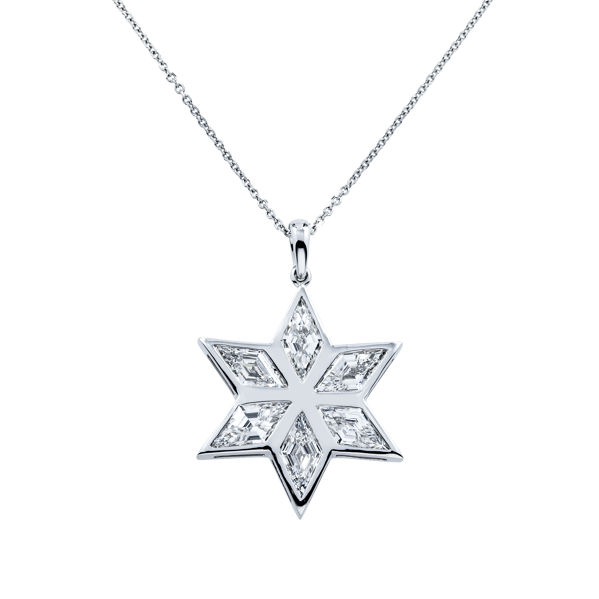14K White Gold Star Of David Pendant & Chain Necklace 6.07ct