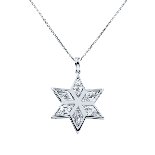 14K White Gold Star Of David Pendant & Chain Necklace 6.07ct