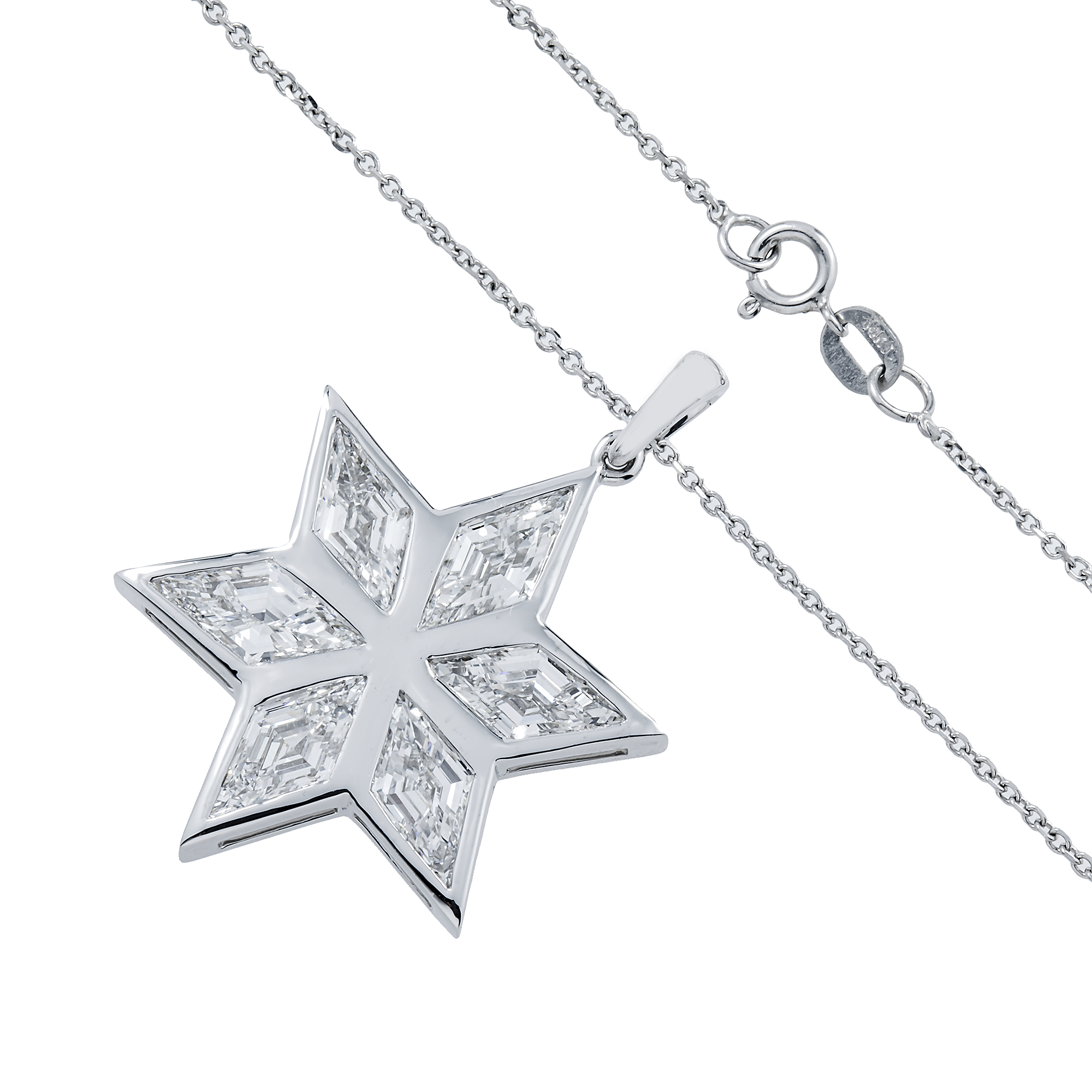 14K White Gold Star Of David Pendant & Chain Necklace 6.07ct