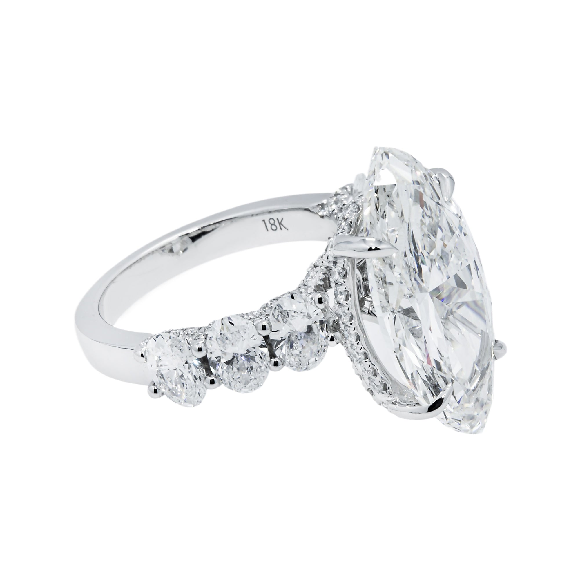 Igi 18K White Gold 8.03Ct Marquise Cut Diamond Engagement Ring 10.78Ctw Bridal