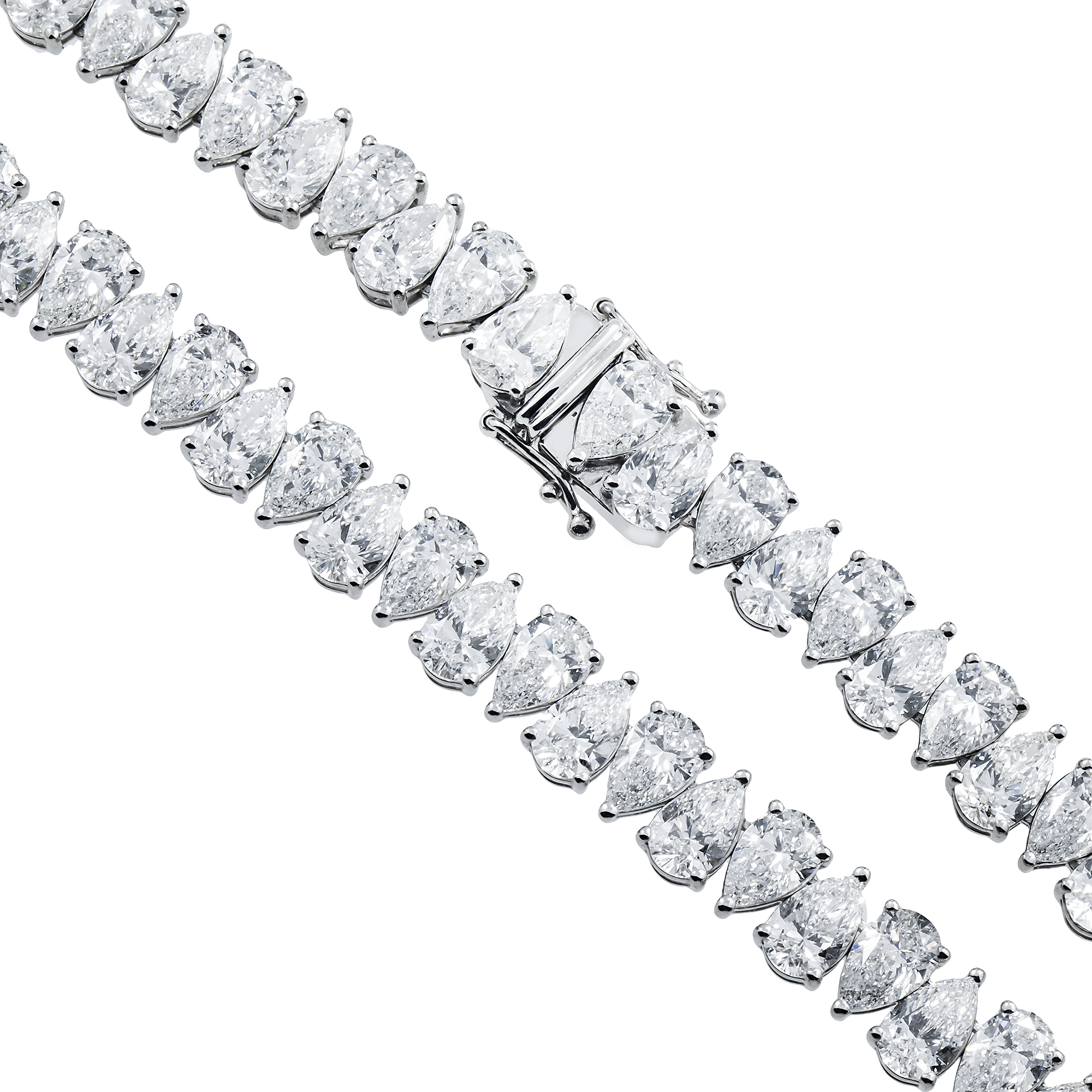 14K White Gold Pear Cut Diamond Tennis Chain 62.65ct