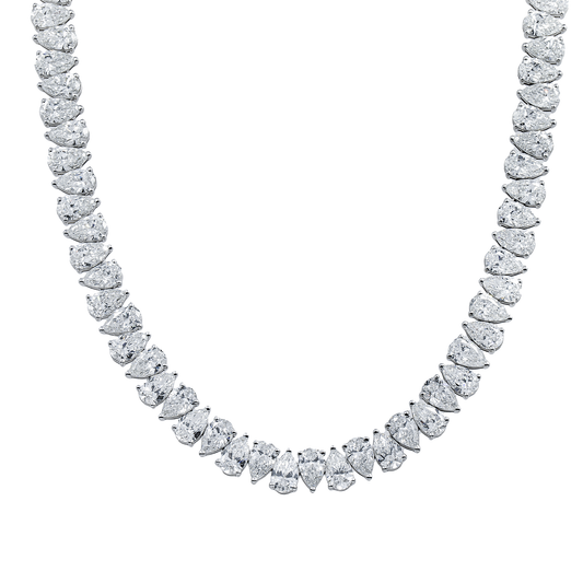 14K White Gold Pear Cut Diamond Tennis Chain 62.65ct