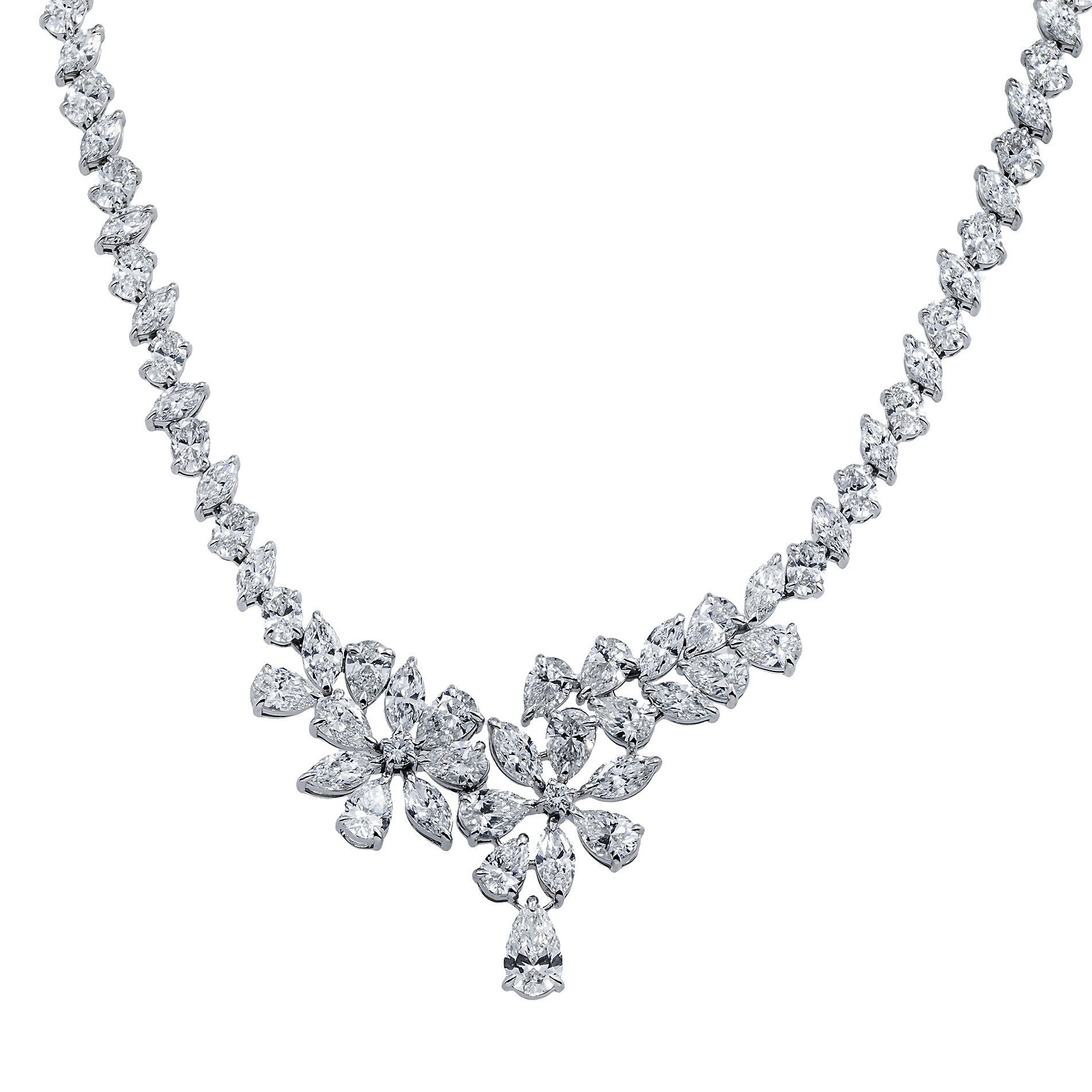 14K White Gold Aurora Diamond Drop Necklace 37.02ct