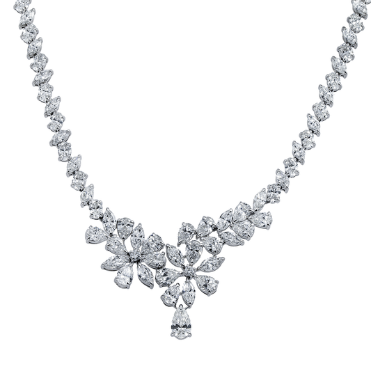 14K White Gold Aurora Diamond Drop Necklace 37.02ct