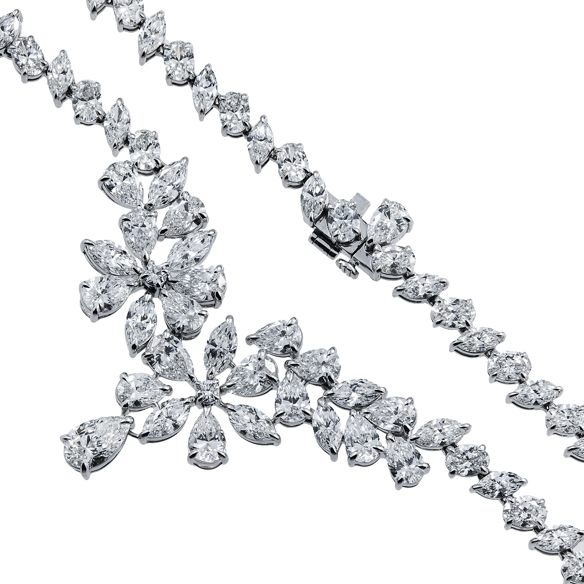 14K White Gold Aurora Diamond Drop Necklace 37.02ct