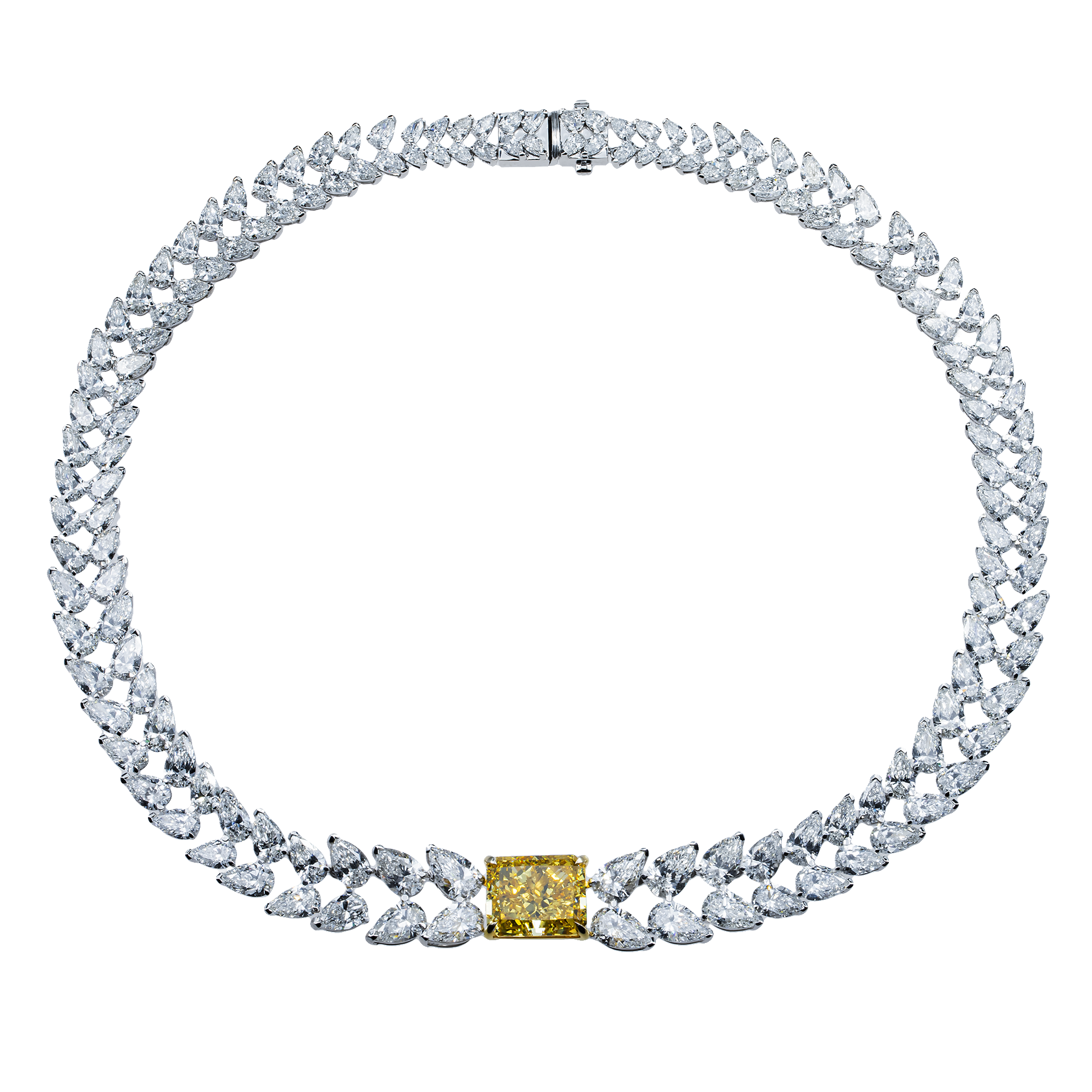 14K White Gold Fancy Vivid Yellow Diamond Solara Necklace 67.11ct