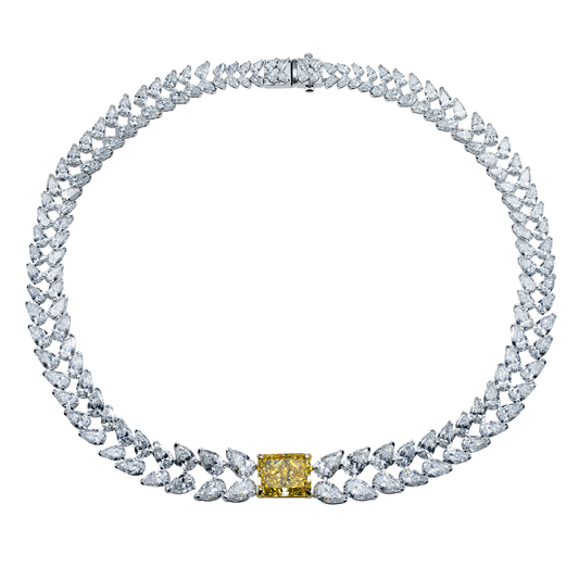 14K White Gold Fancy Vivid Yellow Diamond Solara Necklace 67.11ct