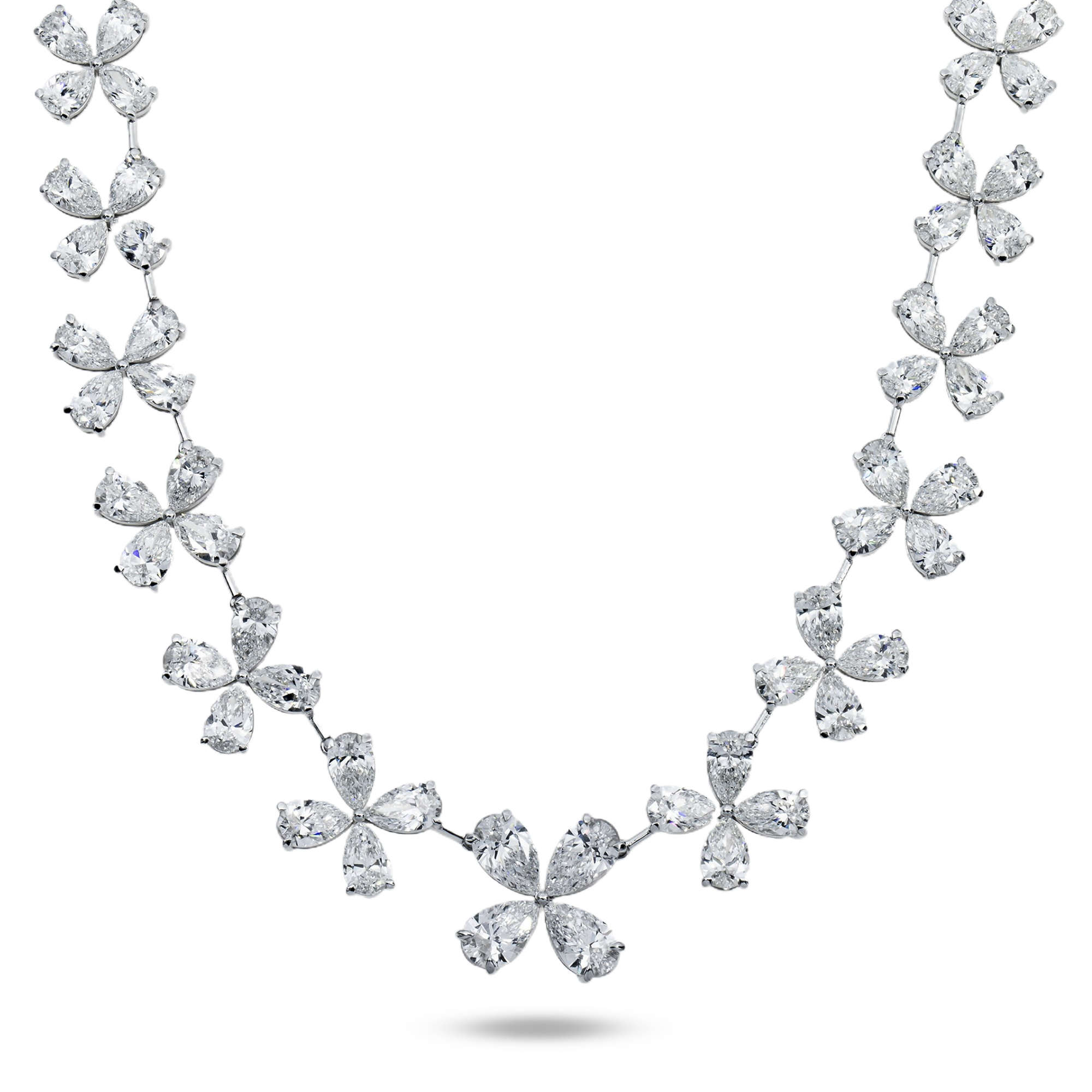 14K White Gold Pear Cut Diamond Graduated Flower Necklace 55.96Ctw Necklace
