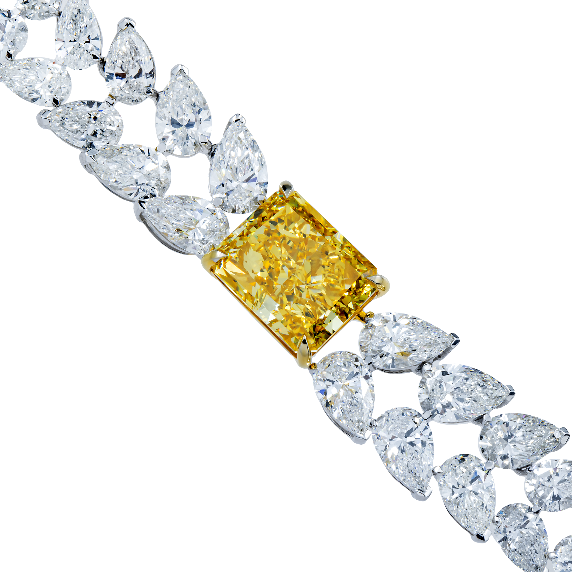 14K White Gold Fancy Vivid Yellow Diamond Solara Necklace 67.11ct