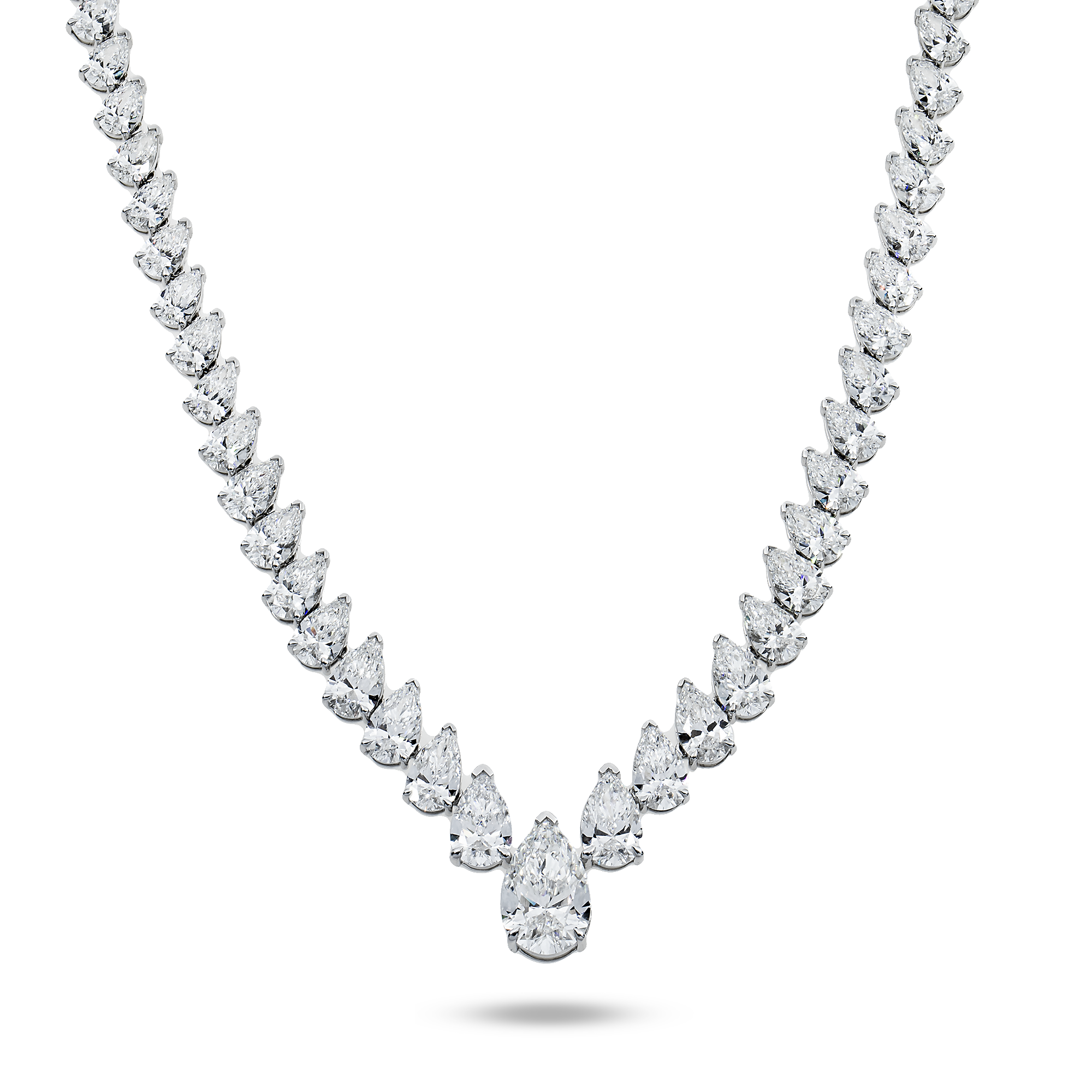 14K White Gold Graduated Pear Cut Diamond Necklace 45.79Ct Necklace