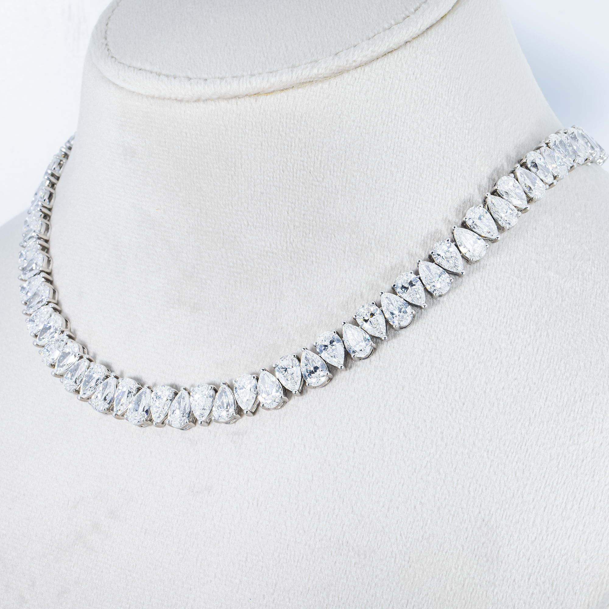 14K White Gold Pear Cut Diamond Tennis Chain 62.65ct