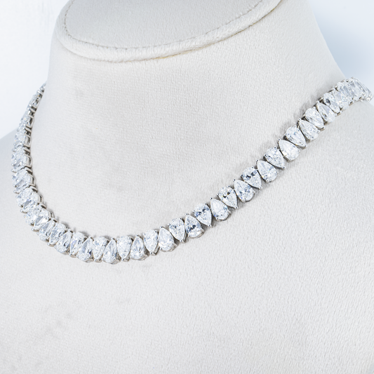 14K White Gold Pear Cut Diamond Tennis Chain 62.65ct