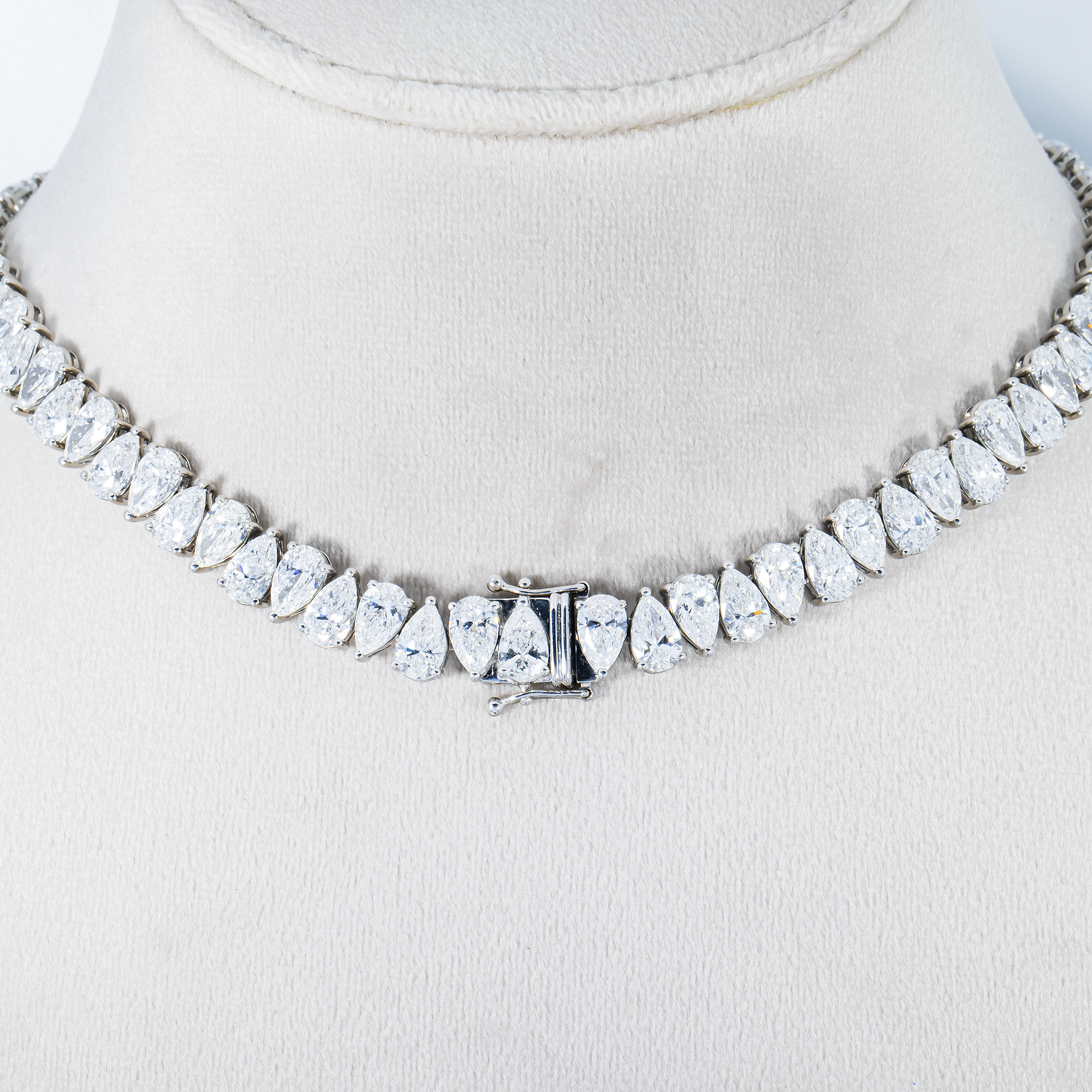14K White Gold Pear Cut Diamond Tennis Chain 62.65ct