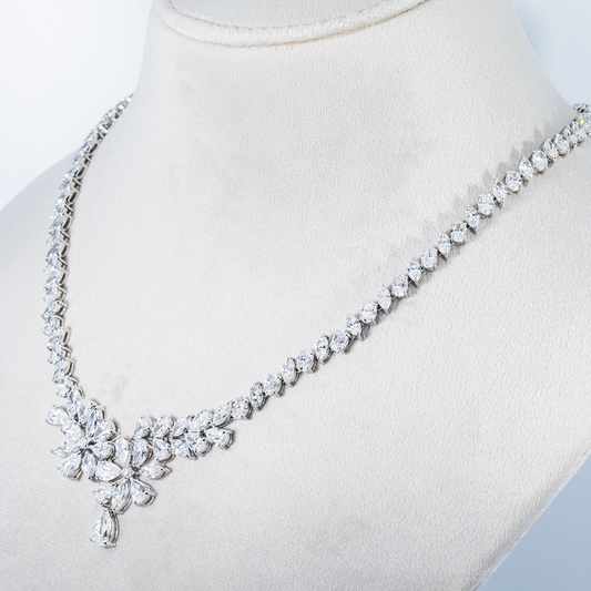 14K White Gold Aurora Diamond Drop Necklace 37.02ct
