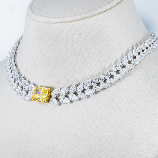 14K White Gold Fancy Vivid Yellow Diamond Solara Necklace 67.11ct