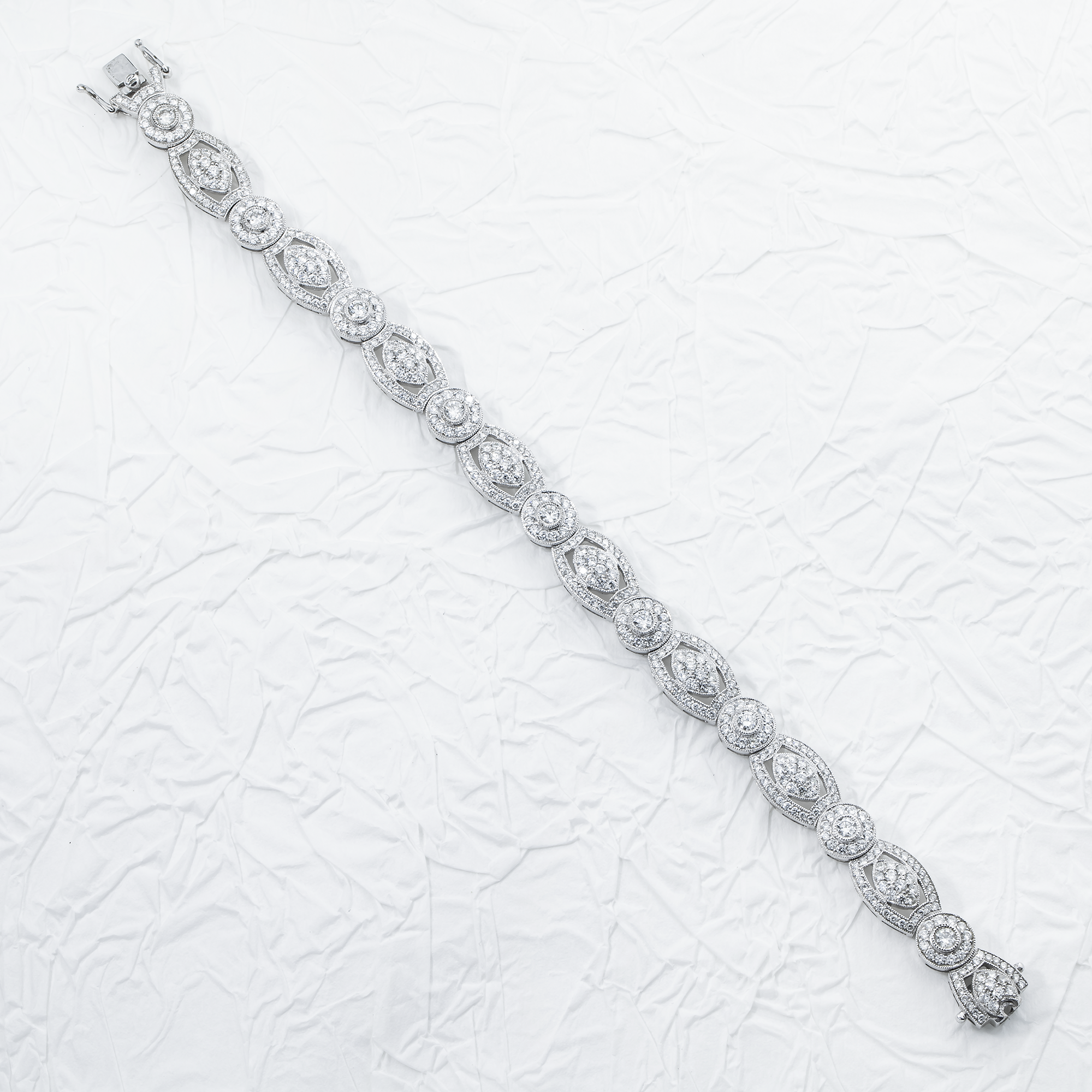 18K White Gold Round Art Deco Diamond Bracelet 4.77ct
