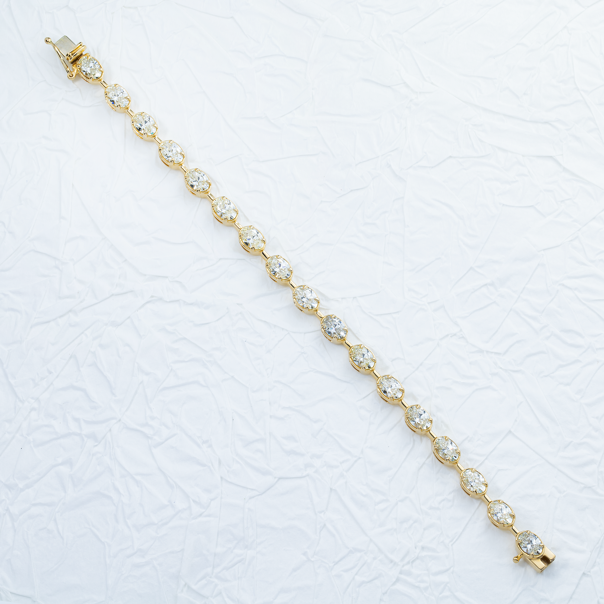 14K Yellow Gold Bezel Set Oval Cut Diamond Satellite Bracelet 9.04ct