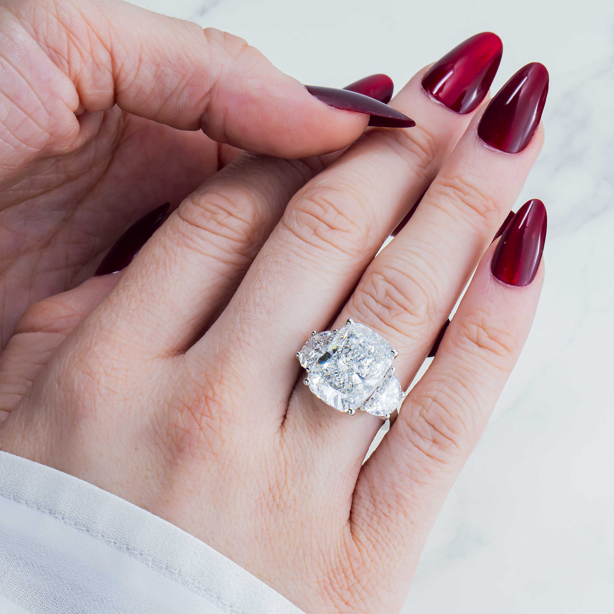 Platinum Triple Radiant Cut Diamond Engagement Ring 12.45ctw