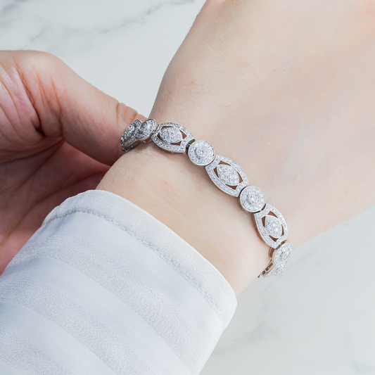 18K White Gold Round Art Deco Diamond Bracelet 4.77ct