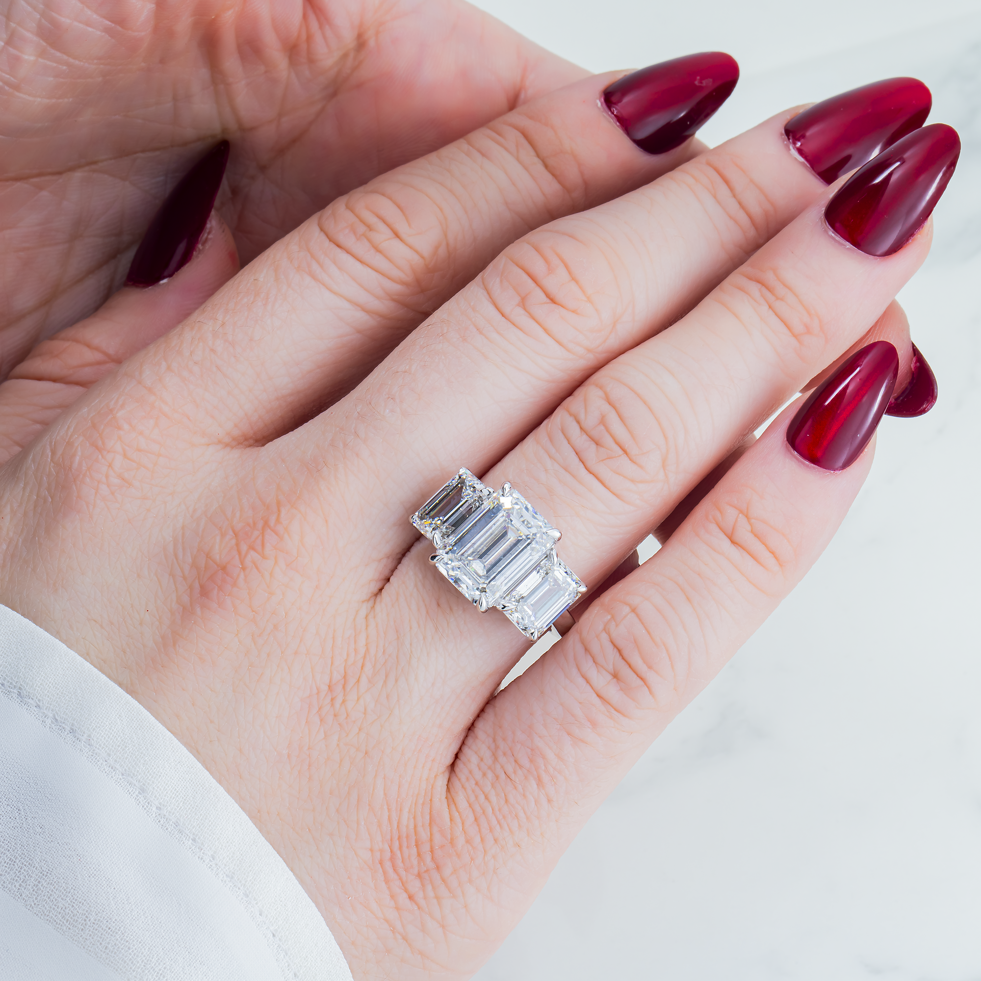 Platinum Triple Emerald Cut Diamond Engagement Ring 10.16ctw