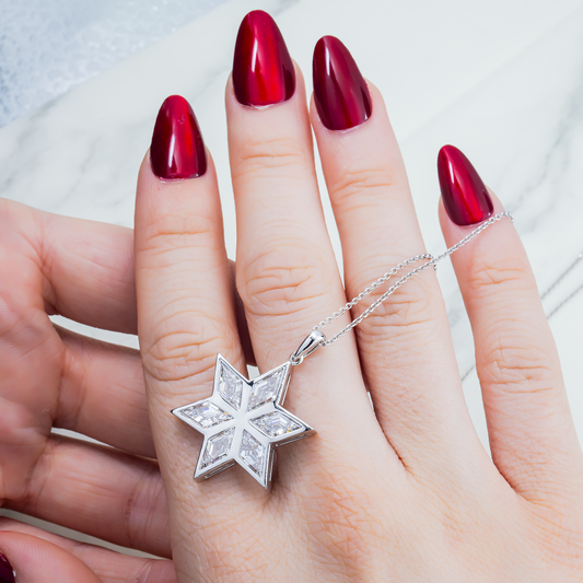 14K White Gold Star Of David Pendant & Chain Necklace 6.07ct