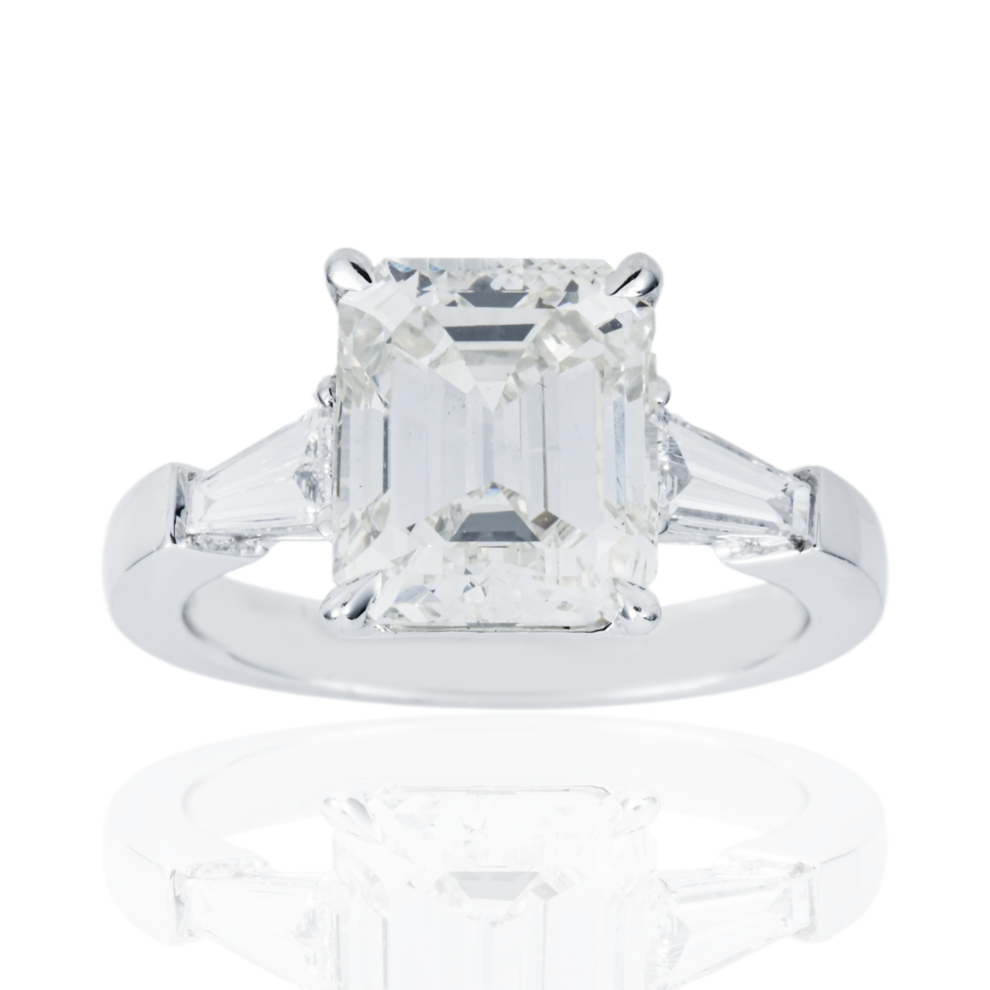 Platinum 4.02ct Emerald Cut Diamond Engagement Ring 4.46ctw