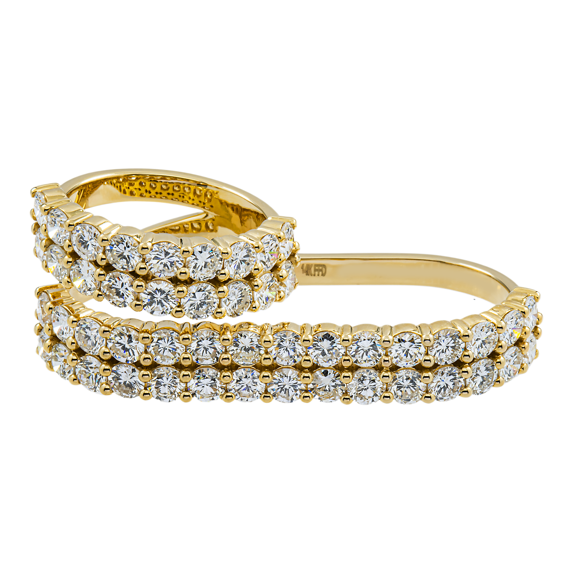 14K Yellow Gold Round Diamond Two Finger Wrap Ring 3.04ct
