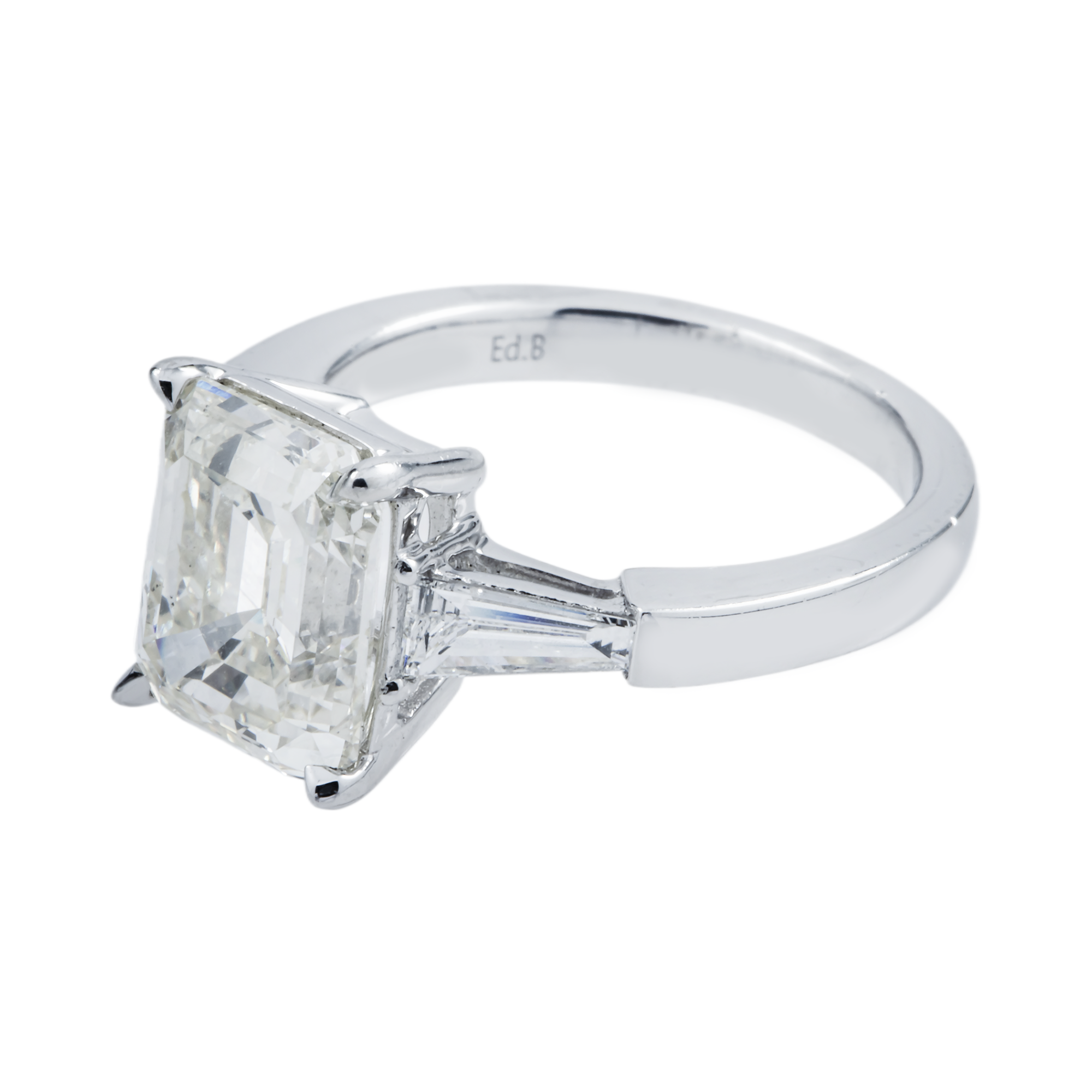 Platinum 4.02ct Emerald Cut Diamond Engagement Ring 4.46ctw