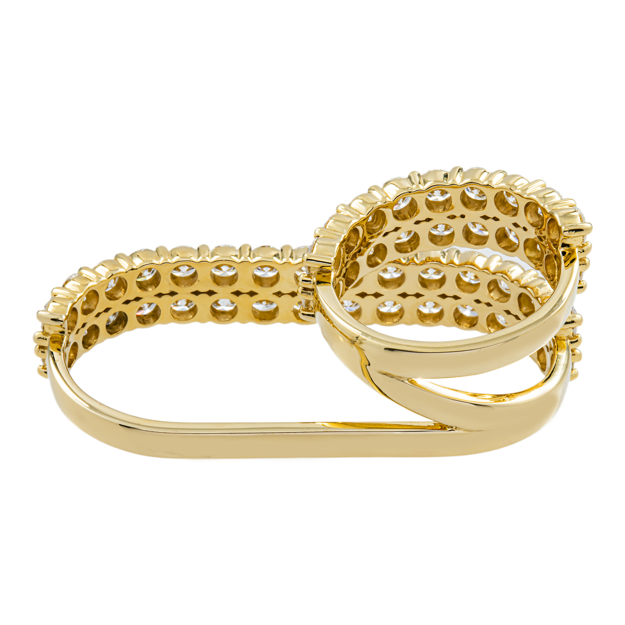 14K Yellow Gold Round Diamond Two Finger Wrap Ring 3.04ct