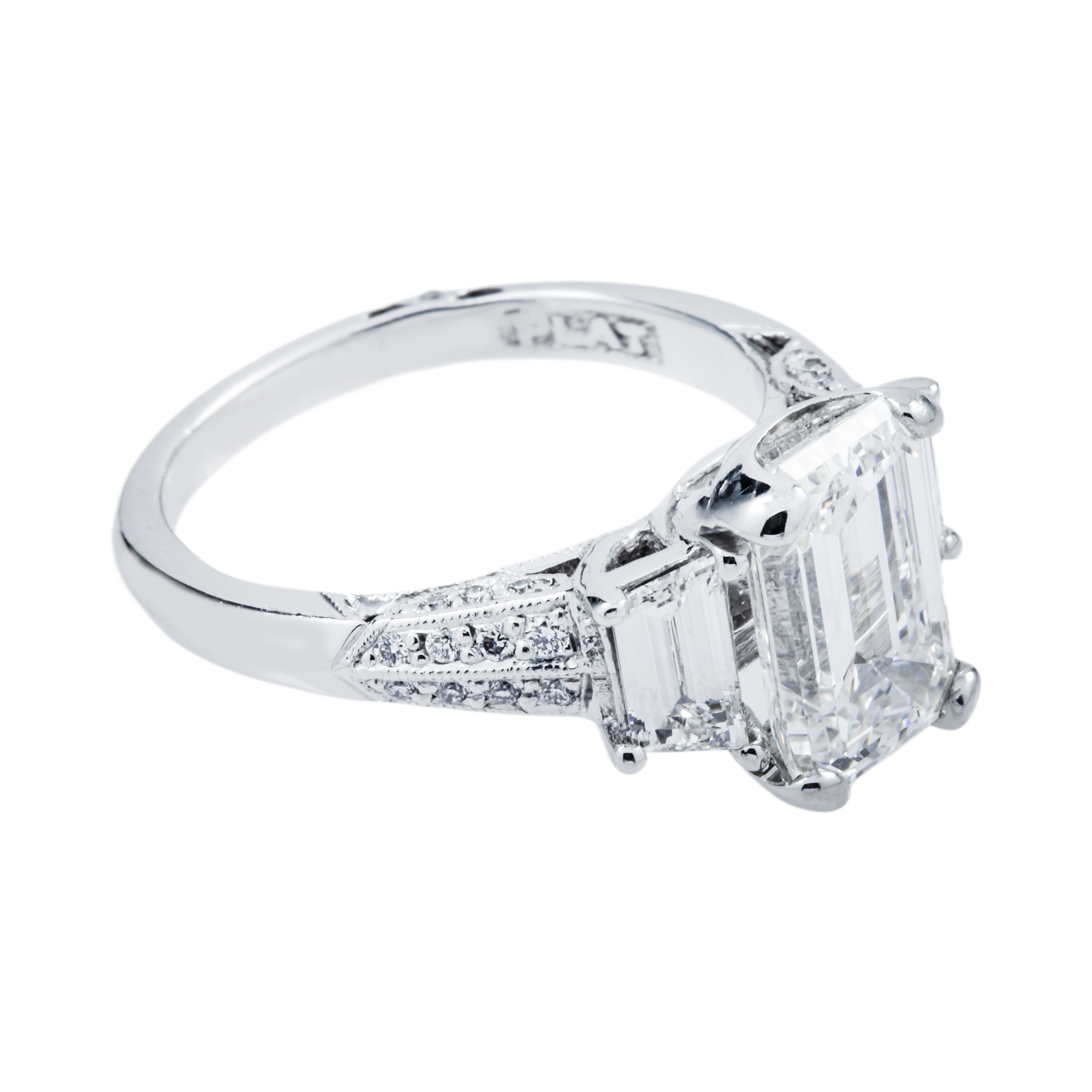 GIA Platinum 3.07ct Emerald Diamond Engagement Ring 4.27ctw