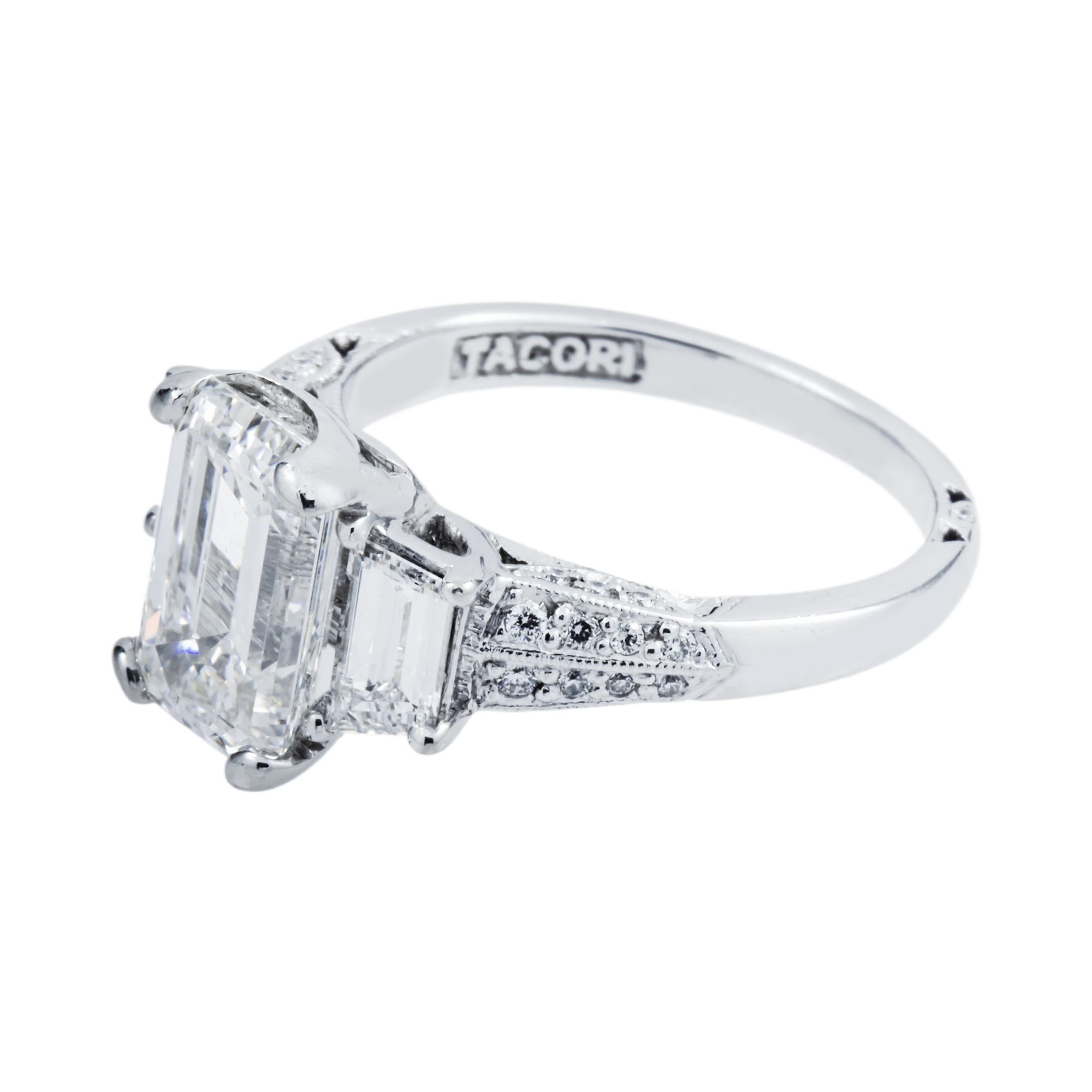 GIA Platinum 3.07ct Emerald Diamond Engagement Ring 4.27ctw