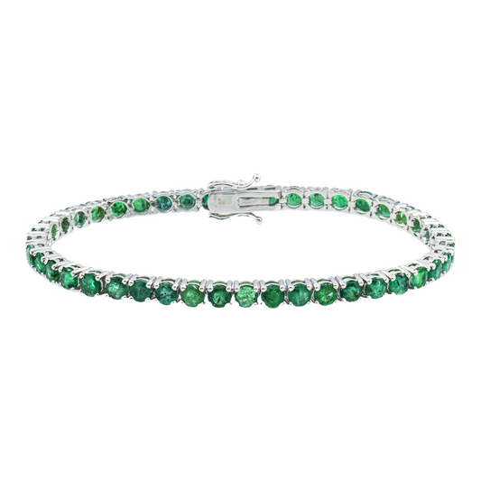 14K White Gold Round Emerald Tennis Bracelet 10.18ct