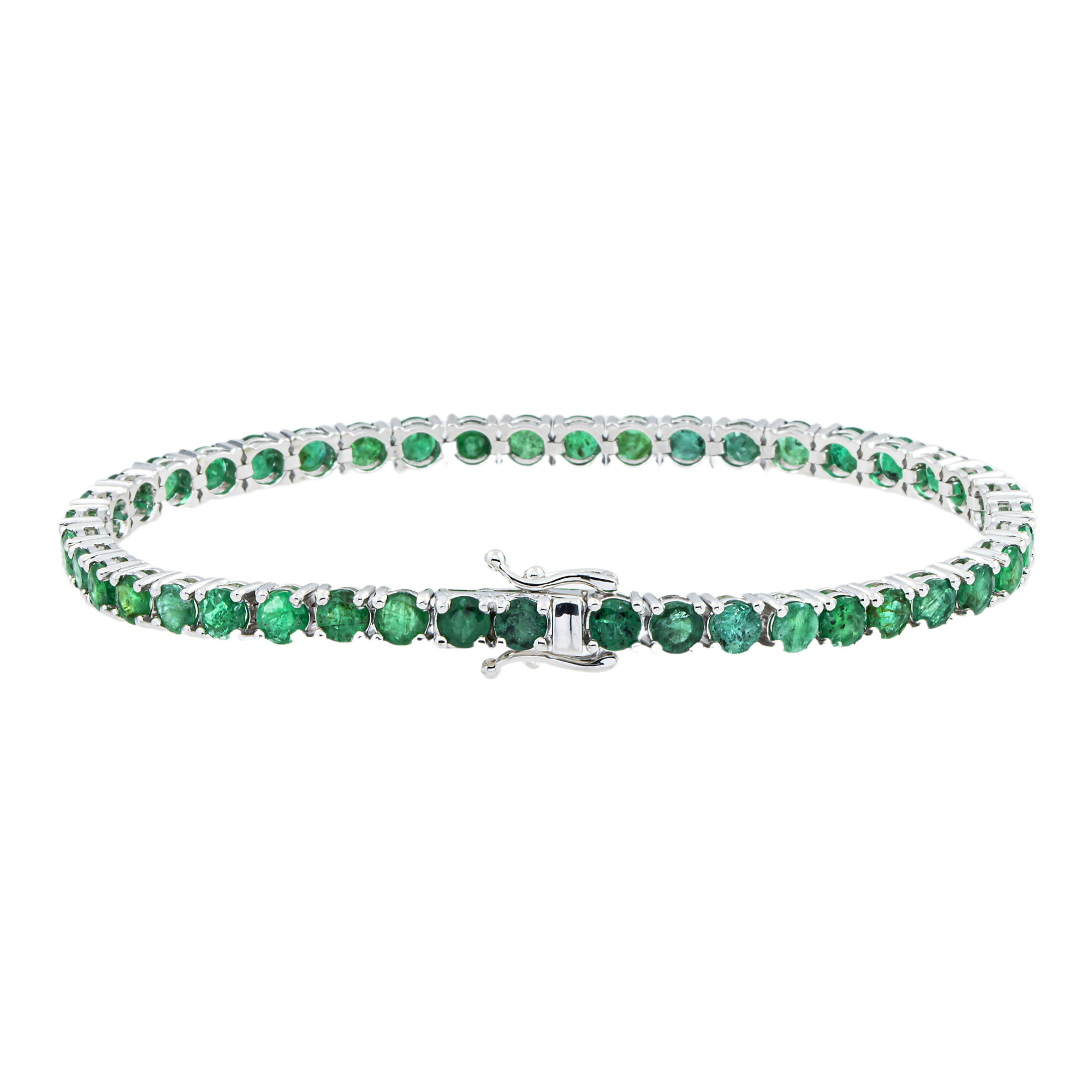 14K White Gold Round Emerald Tennis Bracelet 10.18ct