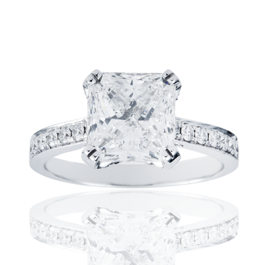 GIA 18K White Gold 3.0ct Cushion Cut Diamond Engagement Ring 3.50ctw