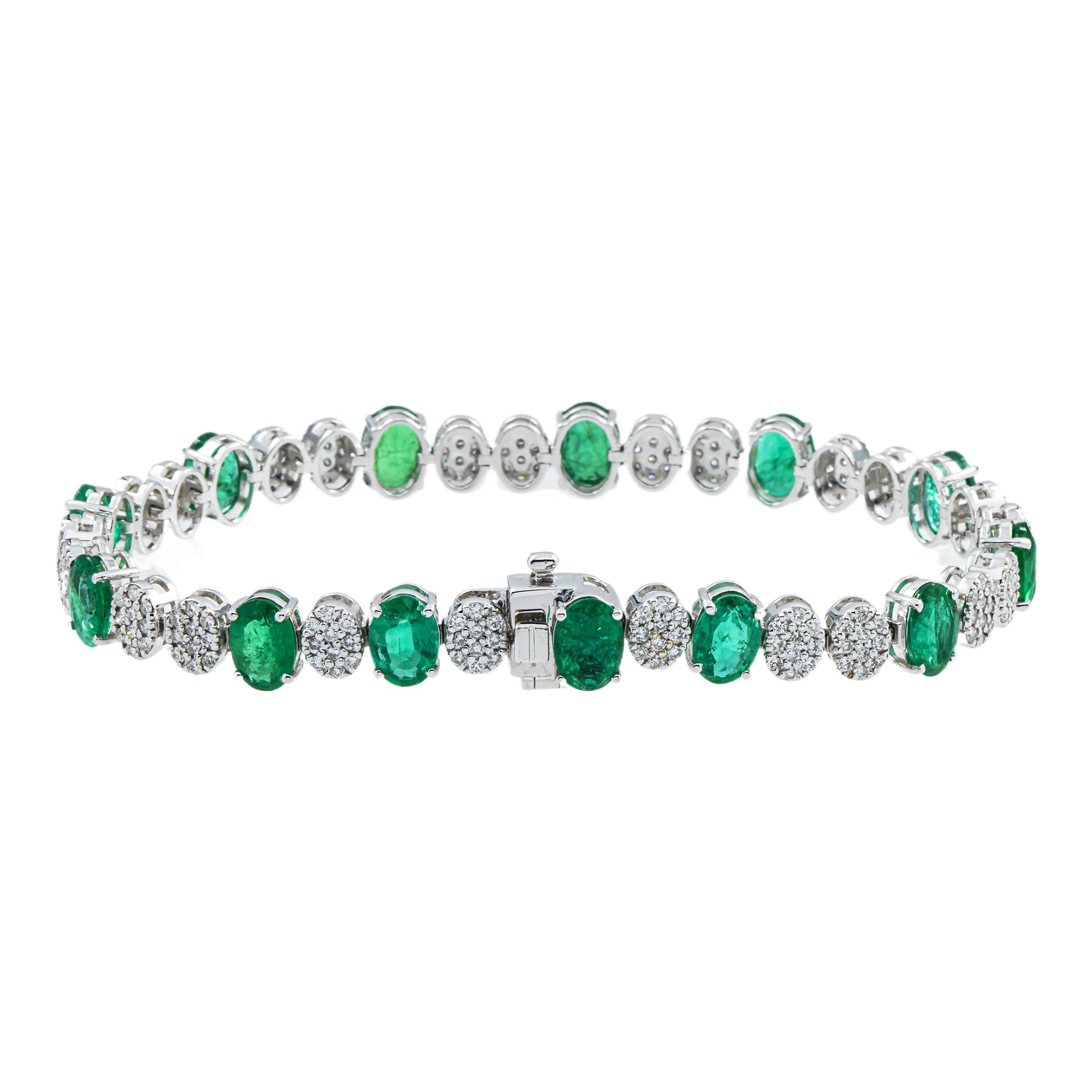 18K White Gold Oval Cut Emerald & Diamond Tennis Bracelet 10.68ct