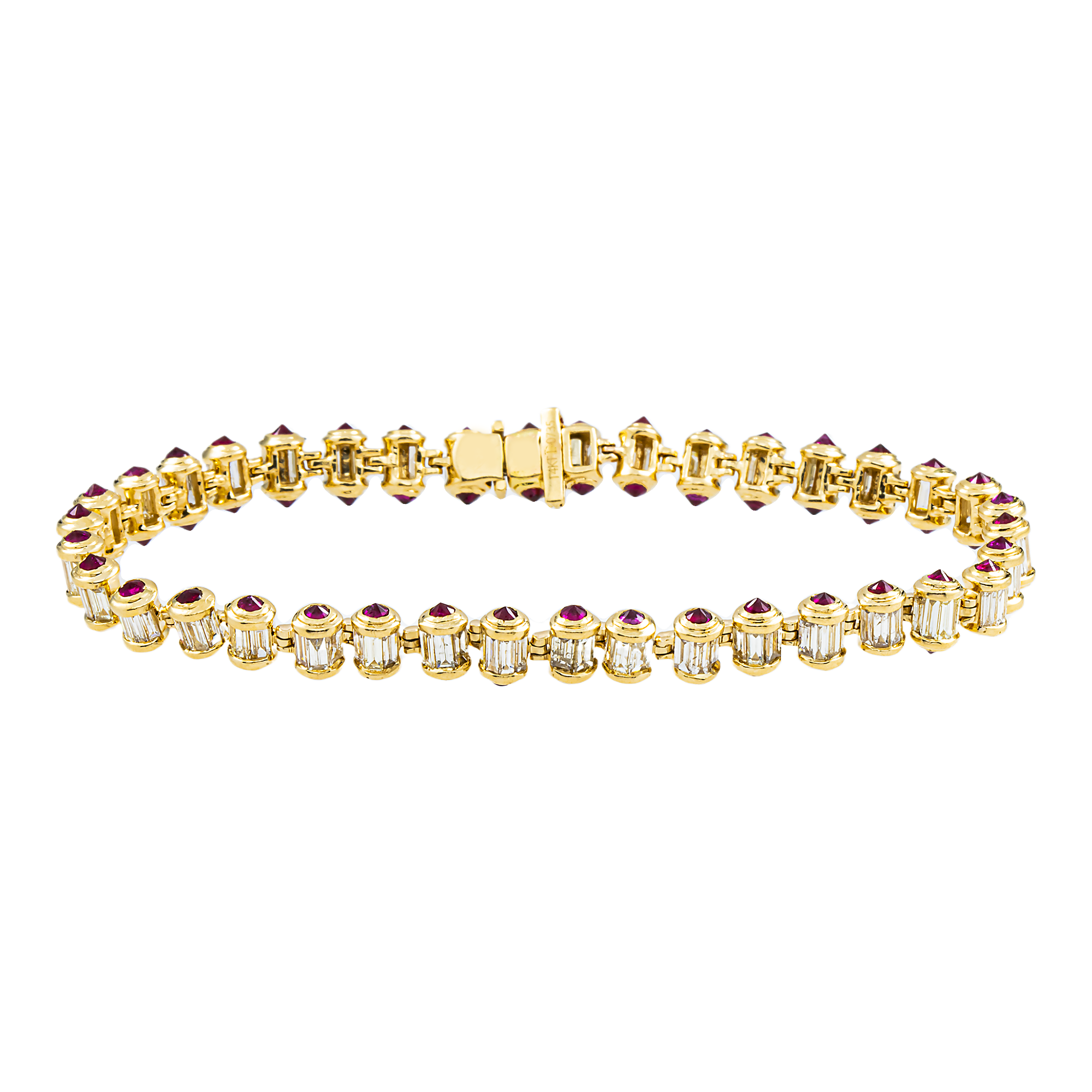 14K Yellow Gold Ruby & Baguette Cut Diamond Tennis Bracelet 7.71ct