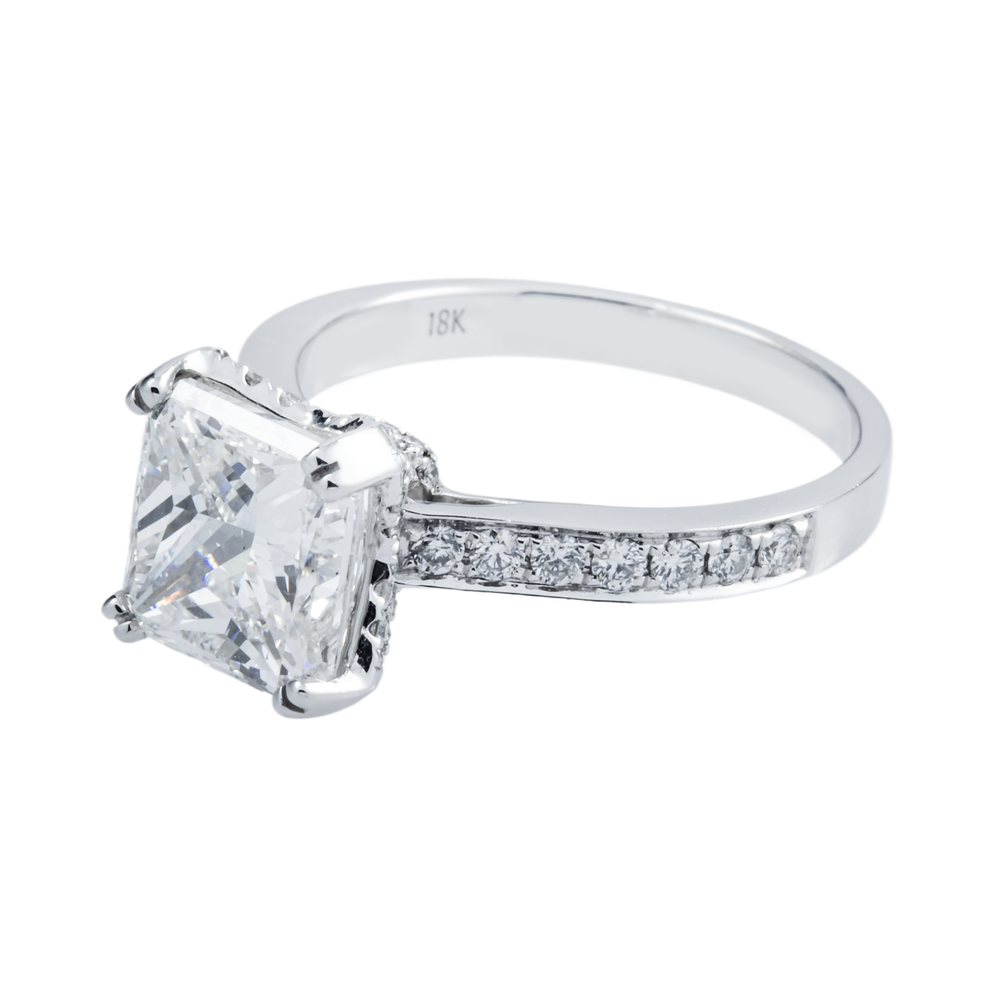 GIA 18K White Gold 3.0ct Cushion Diamond Engagement Ring 3.50ctw