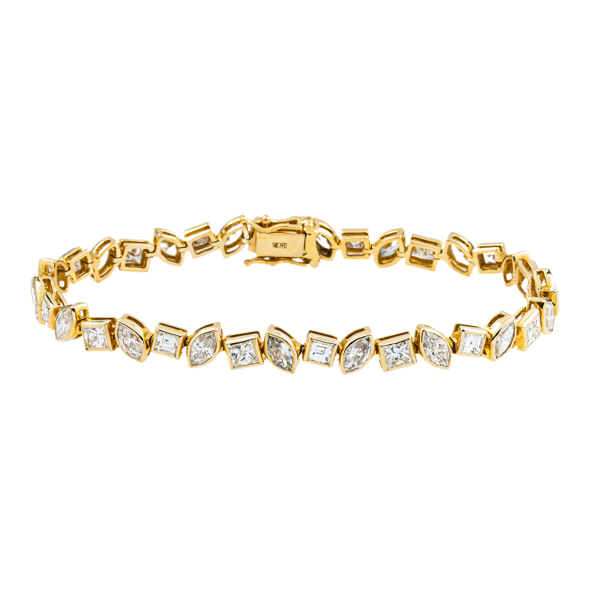 14K Yellow Gold Bezel Set Marquise & Princess Cut Diamond Tennis Bracelet 9.12ct