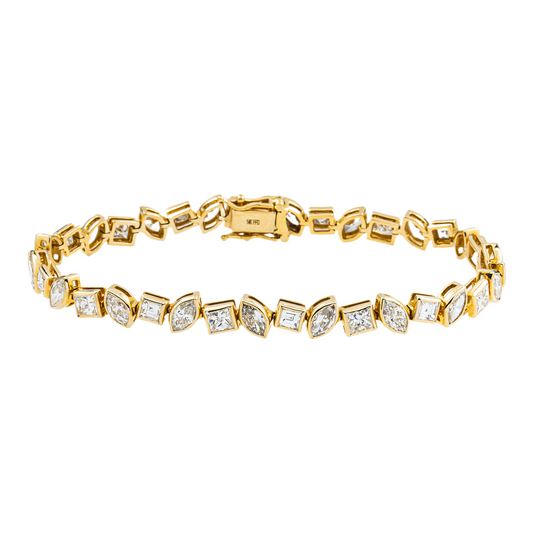 14K Yellow Gold Bezel Set Marquise & Princess Cut Diamond Tennis Bracelet 9.12ct